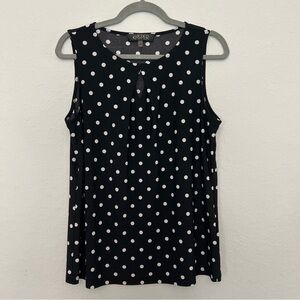 Kasper Black Sleeveless Polka Dot Keyhole Tank